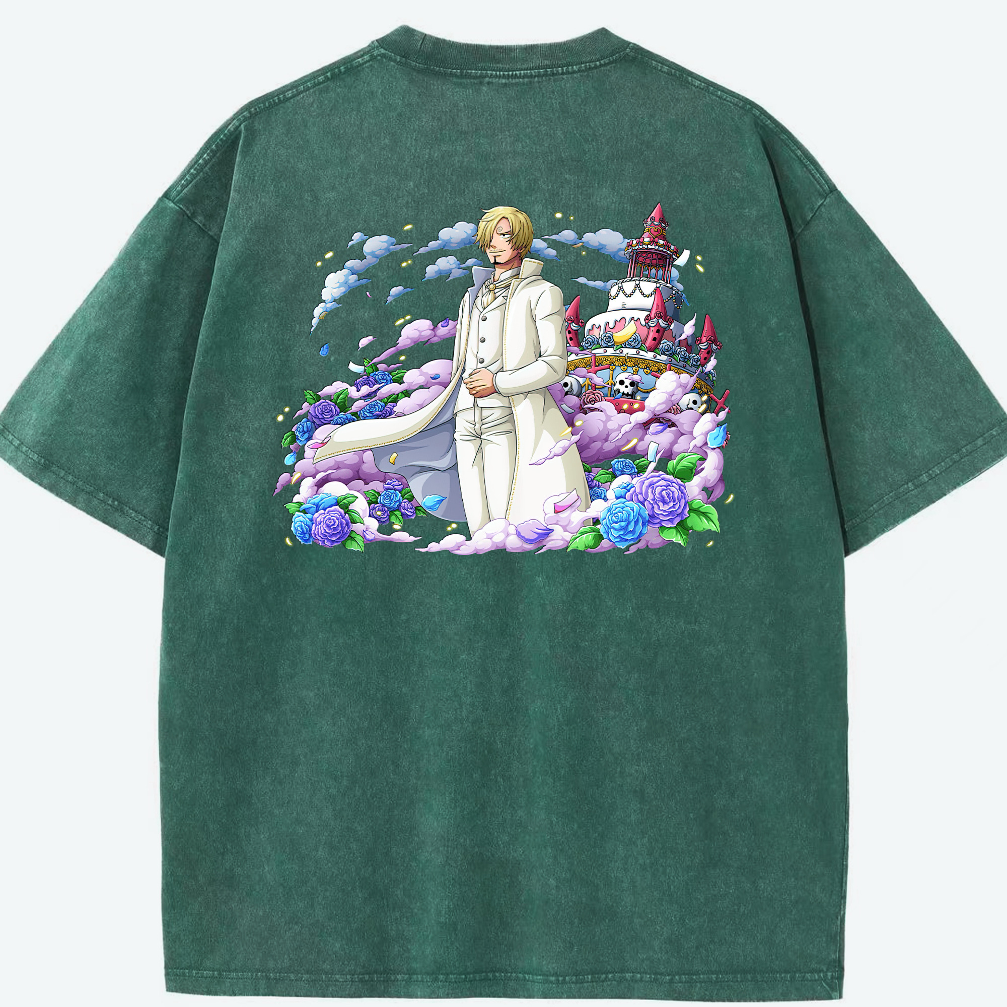 （画像用） ワンピース サンジ ONE PIECE Sanji 綿100% ヴィンテージ風 半袖Tシャツ（背面プリント）
